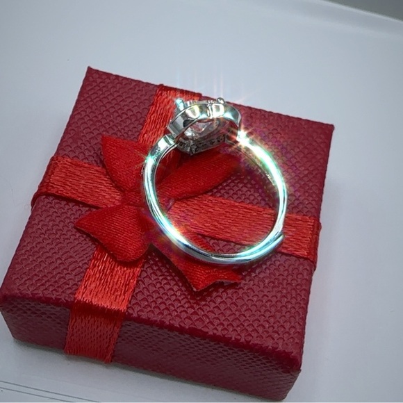 Silver Heart Cut Stone Ring with Pave - Picture 6 of 14